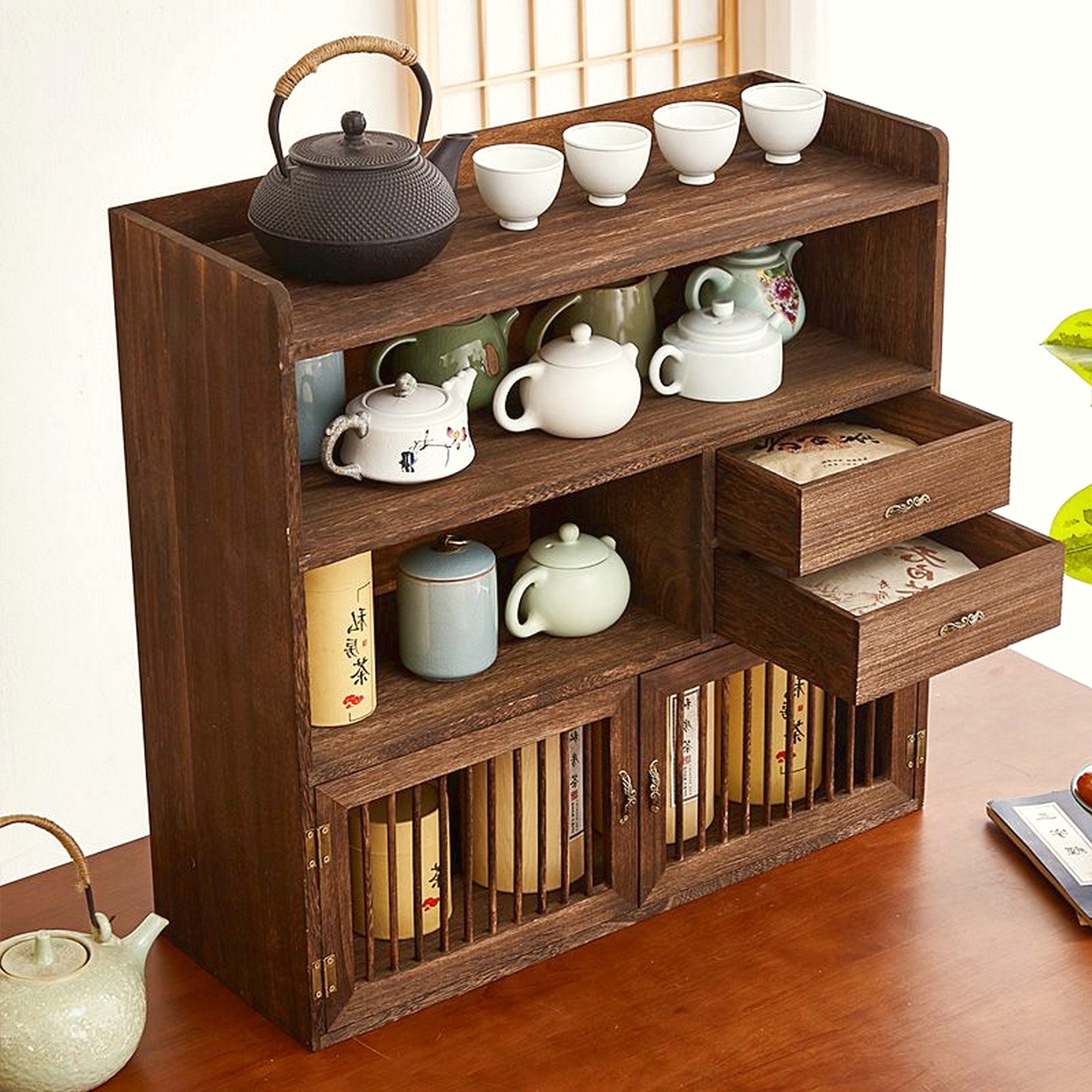 Solid Wood Desktop Rack Storage Display Rack Tea Set Etsy