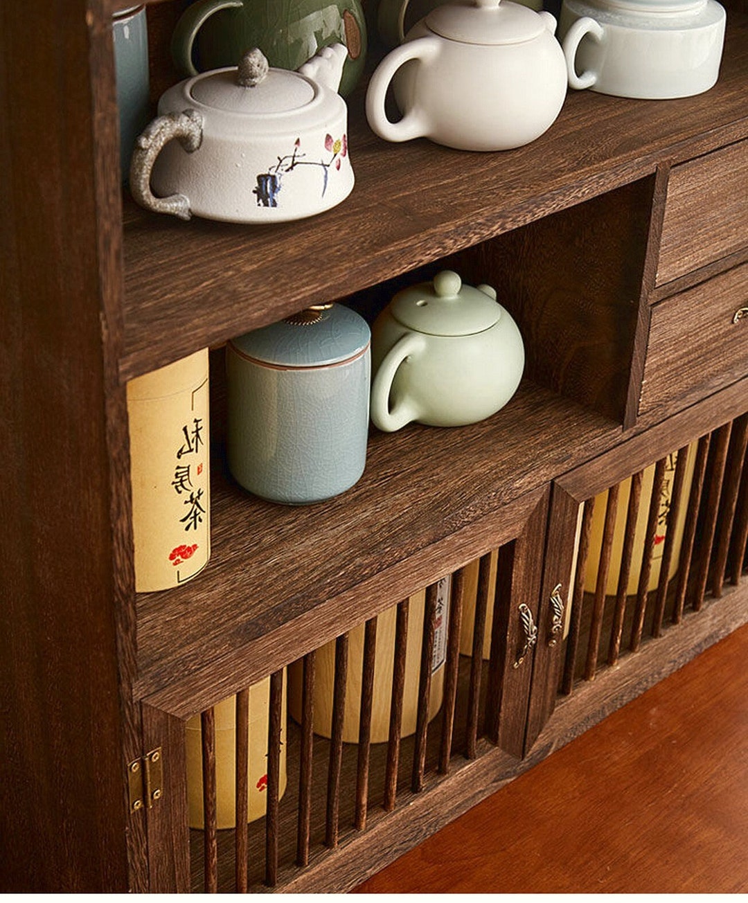 Solid Wood Desktop Rack Storage Display Rack Tea Set Etsy
