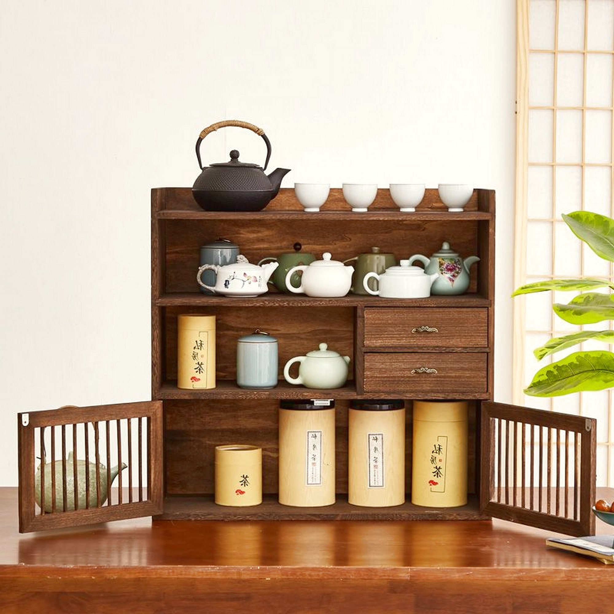 Solid Wood Desktop Rack Storage Display Rack Tea Set Etsy