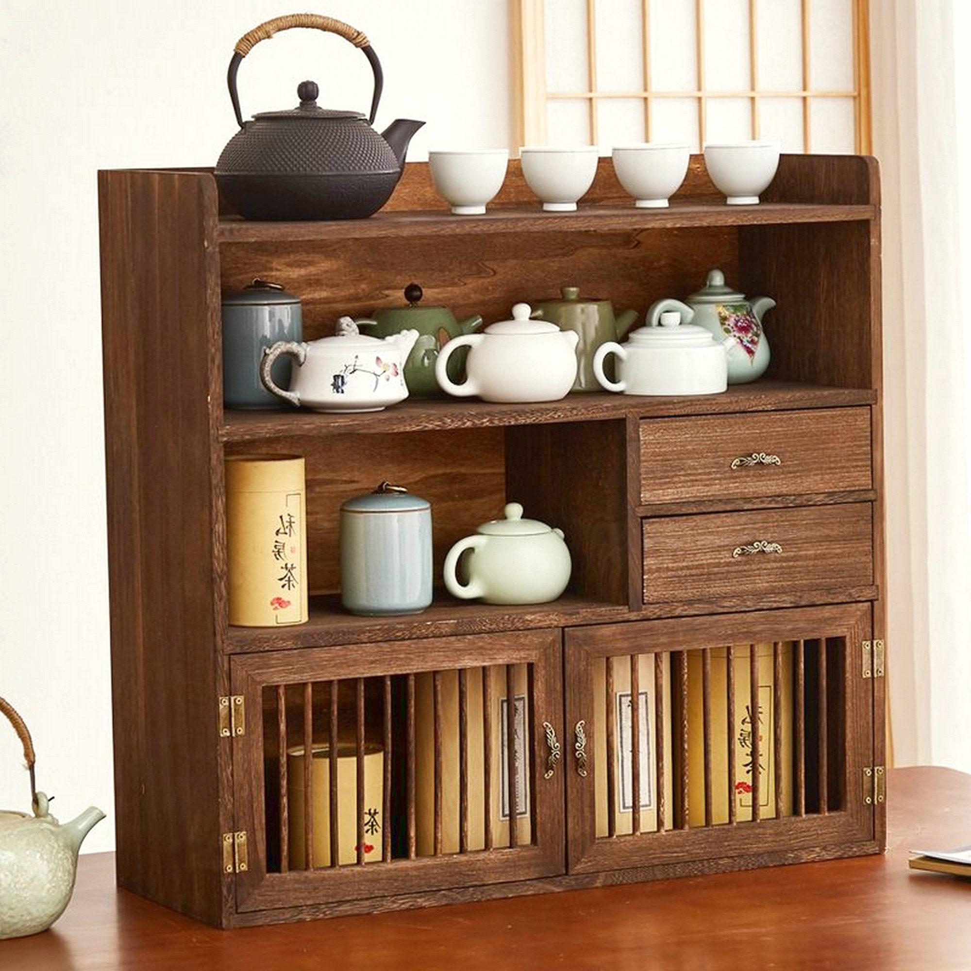 Solid Wood Desktop Rack Storage Display Rack Tea Set Etsy