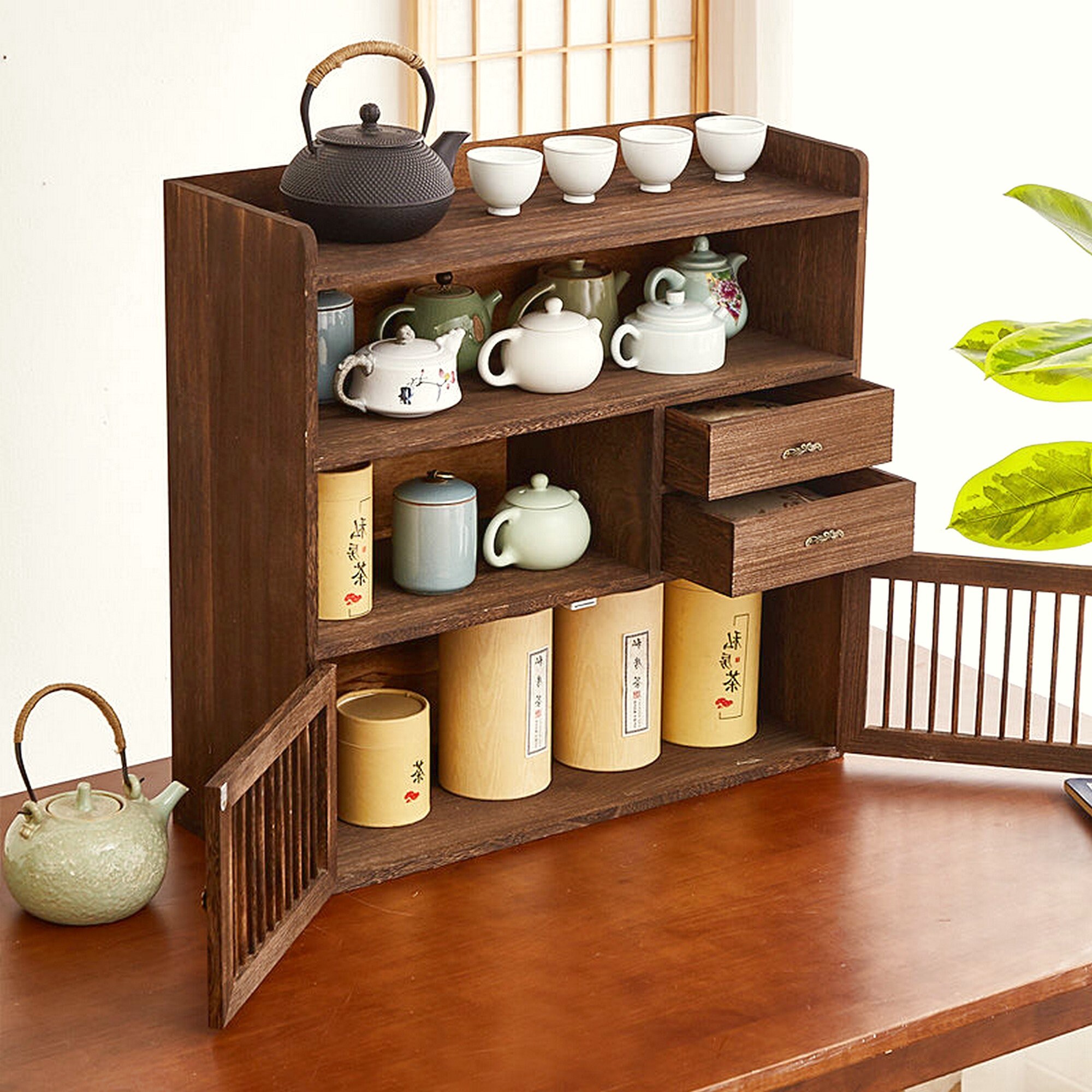 Solid Wood Desktop Rack Storage Display Rack Tea Set Etsy