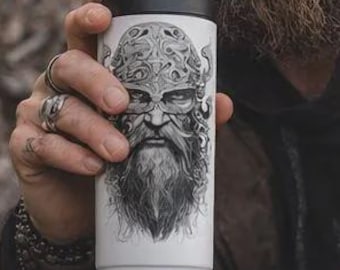 Viking Coffee Tumbler Nordic Warrior Travel Tea Mug Norse Mythology Gift