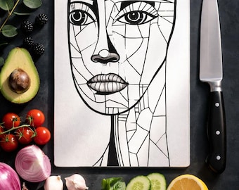 Simplicity Face Glass Worktop Protector - Textured Chopping Cutting Board with Non-Slip Feet Black & White