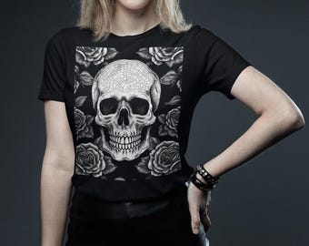 Gothic Skull & Roses T-Shirt: Dunkel Alt Fashion Graphic Tee