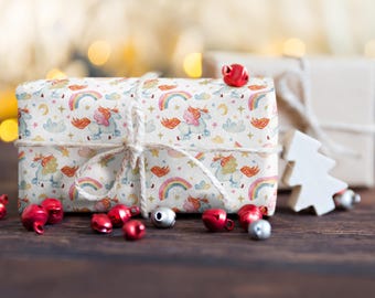 Presentpapper med enhörningsstjärnor: Elegant barnfödelsedag (ark eller rulle)