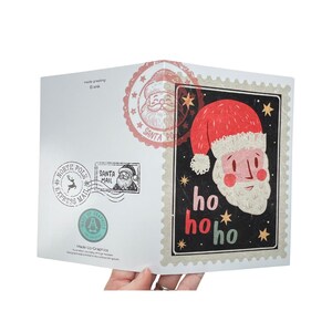 Cartão de Natal com selo postal do Papai Noel, estilo vintage, saudação de feriado, em branco, com interior retrô, cartão de Papai Noel, ideia de presente de papelaria festiva exclusiva