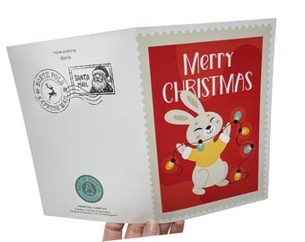 Rabbit Christmas Card: 7x5" Blank Greeting Card