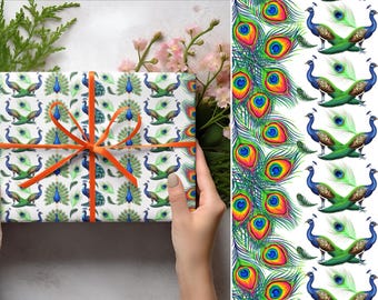 Pfau Geschenkpapier: Elegantes Satin-Finish, recycelbar