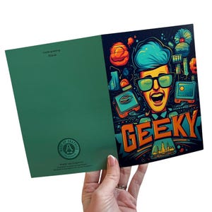 Carte de voeux geek - carte de correspondance ringard vierge drôle de 7 x 5, carte d'anniversaire de joueur rétro ou de technicien, art original pour lui ou elle