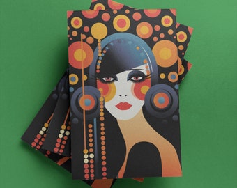 Colourful Greeting Card For Friend Retro Illustration Card Fashion Lover Gift Blank Card For Her