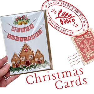 Carte de Noël maison en pain d'épice vierge à l'intérieur - Jolie carte de fête, thème pâtisserie des fêtes, illustration de Noël doux, carte de voeux d'hiver