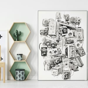 Vintage Kameras Poster - Antike Fotografie Wandkunst, Retro Kamera Sammler Druck, Geschenk für Fotografen, ungerahmt Kunstdruck