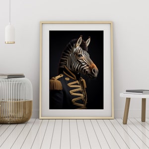 Zebra Admiral Uniform Print: Vintage Animal Portrait Art