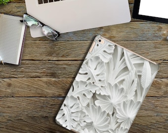 Neutral iPad Air 2 Case White Floral Elegant Tablet Cover Home Decor Inspired Tech Accessory Minimal Design