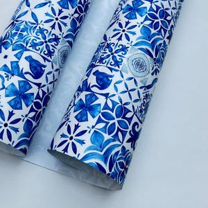 Vintage Sea Blue Tiles Gift Wrap - Mediterranean Gift Wrap Portuguese Azulejo Pattern Elegant Birthday Wedding Luxury Decorative Design