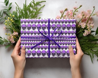 Gift Wrap Purple Skull Wrapping Paper - Gothic Halloween Present Wrapping
