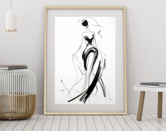 Tekeningposter modeontwerper: zwart-wit Vogue Art Print