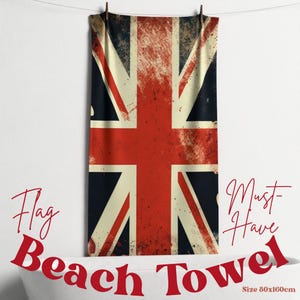 Grunge Union Jack Beach Towel: Vintage British Flag Travel Towel