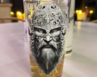 Pint Glass Crazy Viking, Gift for Him, Norse Lover, Scandi Bar Decor, Anniversary, Birthday