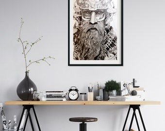 Lámina artística de guerrero vikingo: decoración nórdica escandinava para el hogar