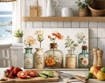 Botanical Florals Glass Cutting Board – Apothecary Kitchen Decor