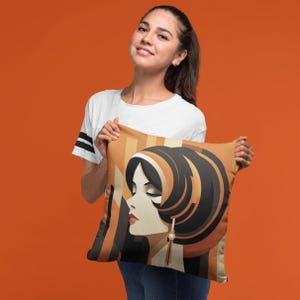 Art Deco Cushion – Square and Rectangular Pillow, Elegant Black & Orange Home Decor in Various Sizes