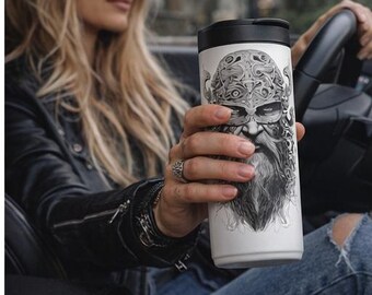 Viking Gift Travel Mug Nordic Warrior Coffee Cup Norse Mythology Drinkware