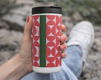 Retro Half Circles Red Green - Small Thermos Flask 400ml