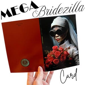 Cartão de felicitações Bridezilla – Cartão de casamento engraçado com rosas vermelhas, interior em branco e mais cartões góticos