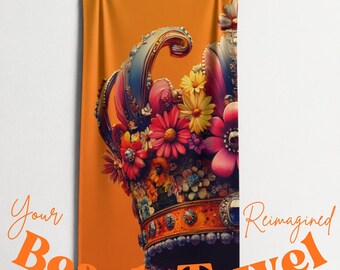 Blommig krona strandhandduk: Djärv orange boho badhandduk