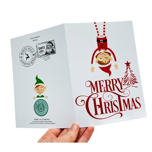 Carte de voeux joyeux Noël elfe Carte de vœux drôle vierge à l'intérieur Design festif lunatique vierge à l'intérieur de 7 x 5 pouces et plus Cartes de Noël cool