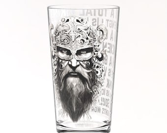 Norse Viking Beer Glass Nordic Warrior Pint Glass Scandinavian Drinking Gift