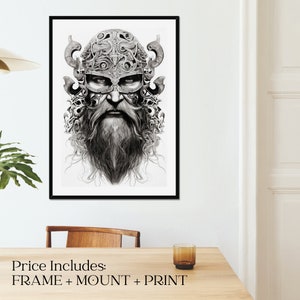 Framed Viking Warrior Poster – Gothic Norse Wall Art Print, Nordic Warrior Decor in Multiple Sizes