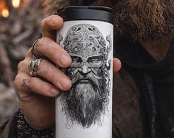 Viking Coffee Mug Nordic Warrior Travel Tumbler Norse Mythology Gift For Dad