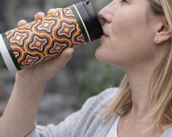 Retro Geometric Green Orange - Small Thermos Flask 400ml