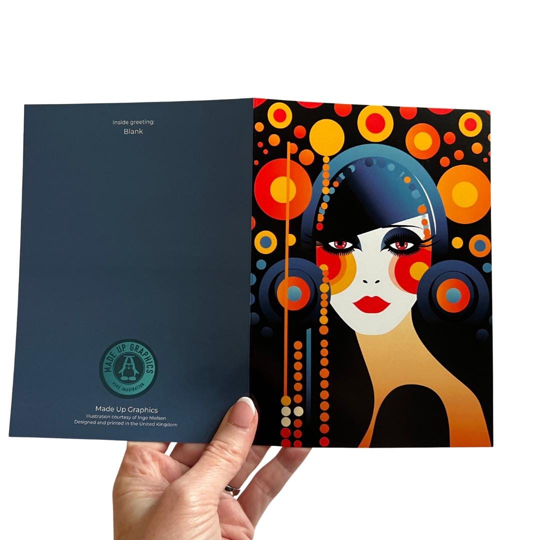 Modern Retro Greeting Card Bold Colour Art Card for Her Unique Blank ...