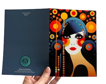 Modern Retro Greeting Card Bold Colour Art Card For Her Unique Blank Card Stylish Birthday or Note