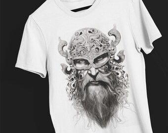 Viking Warrior T-Shirt: Norse Mythology Art, Bearded Skull Graphic Tee