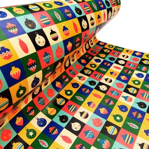 Retro Christmas Ornament Wrapping Paper - Vintage Holiday Bulbs Gift Wrap, Mid-Century Baubles, Festive Xmas Wrap, Colourful Holiday Decor