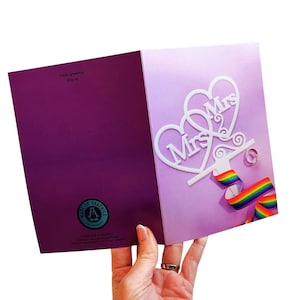 Cartões de felicitações Sra. e Sra. – Cartão de casamento ou noivado LGBTQ+ em branco, Arte elegante para casal lésbico, Cartão romântico para ela