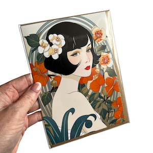 Carte de voeux botanique art déco - carte de correspondance vintage vierge, design naturel élégant, carte d'anniversaire ou de remerciement, cadeau de papeterie élégant