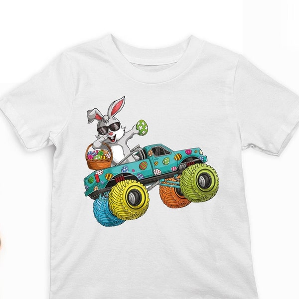 Boys Monster Truck Easter Shirt, Rabbit With Egg Basket On The Truck Shirt, Monster Truck Toddler, Boy Easter Shirt, Bunny Easter Toddler