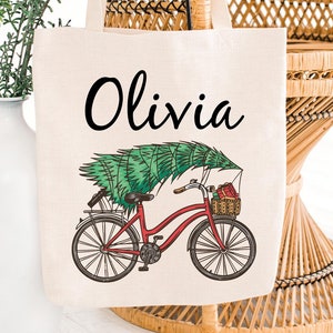 Custom Bicycle Tote Bag, Personalized Christmas Bike Bag, Bike Rider Gift Bag, Christmas Totes, Biking Eco Friendly Bag, Bicycle Lover Gift