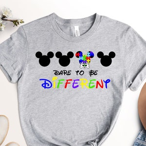 Disney Autism Shirt, Dare To Be Different T-shirt,  Puzzle Piece Design Tee, Mickey Head Shirts, Autism Awareness Mickey Minnie Shirt