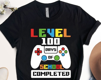 100 Days Gamer Boy Shirt, Level 100 Days of School Completed Tee, Happy 100 Days of School Gift, Young Boy Shirt, Gift for Gamer, School Tee