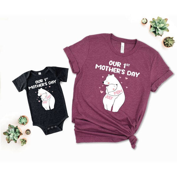 Our 1st Mother's Day Shirt, Custom With Names, Personalized Mommy and Me Shirts, Matching Mom Bear and Bear Baby Tee, First Mothers Day Gift