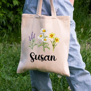 Personalized Floral Tote Bag, Wildflower Totes, Bridesmaid Totes, Birthday Gift Totes, Shopping Bag, Wedding Favors Tote, Bachelorette Totes
