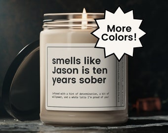 Custom Ten Years Sober Gift, Ten Years Sober Candle, 10 Years Sober Gift, Sober Gift for Friend, Sobriety Gift, Personalized Sobriety Candle