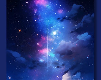 Anime Style Starfield Illustration Art Print - Cosmic, Beautiful, Colorful v1