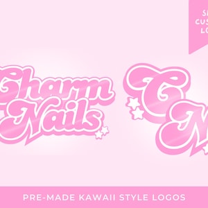 Vorgefertigtes Semi Custom Pink Cute Logo | Kawaii Pink Star Semi-benutzerdefiniertes Branding, Girly Gamer Y2K Style Bubble Small Business Logo